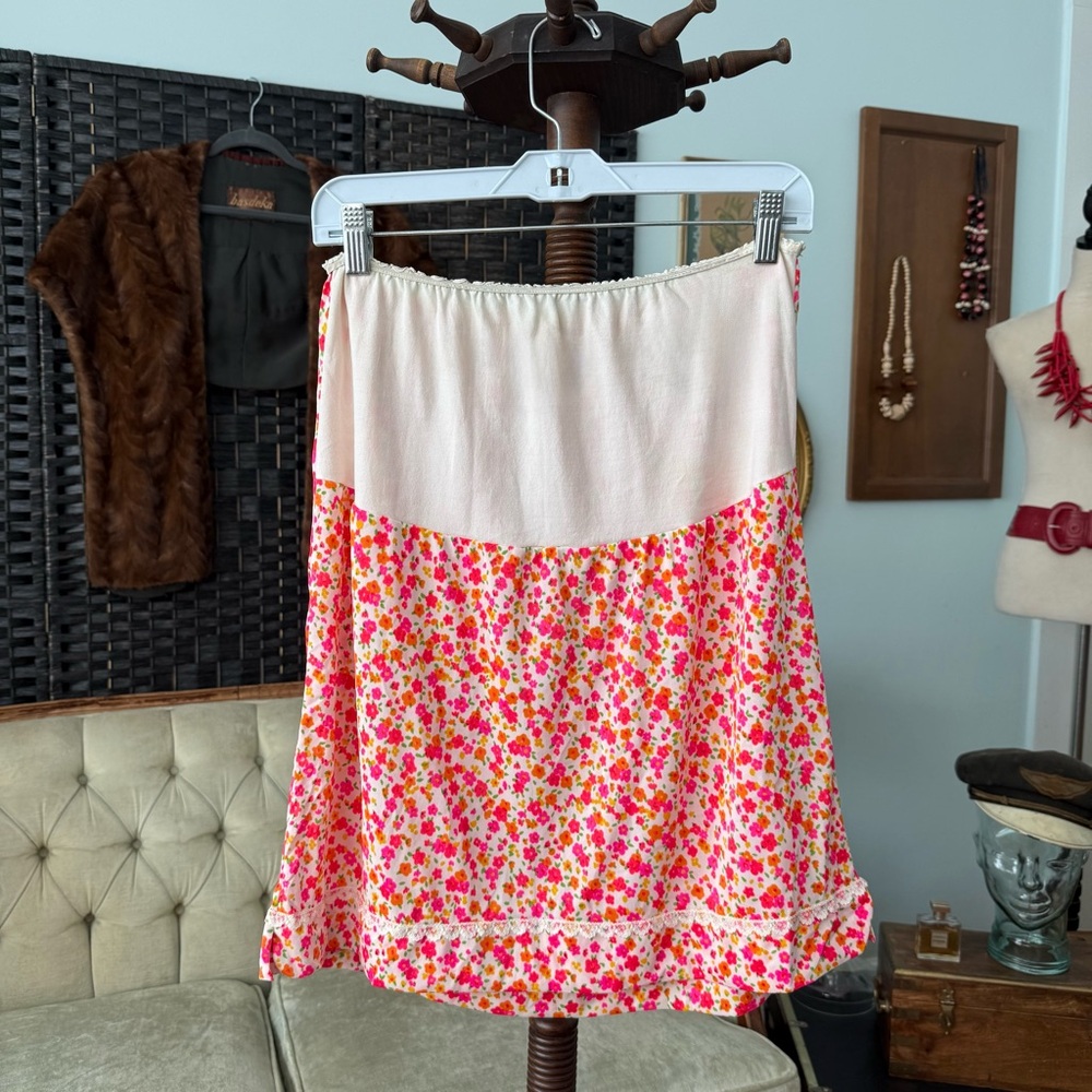 🌸 Vintage Royal-T Maternity Floral Nylon Skirt Petite Pink Orange Cottagecore